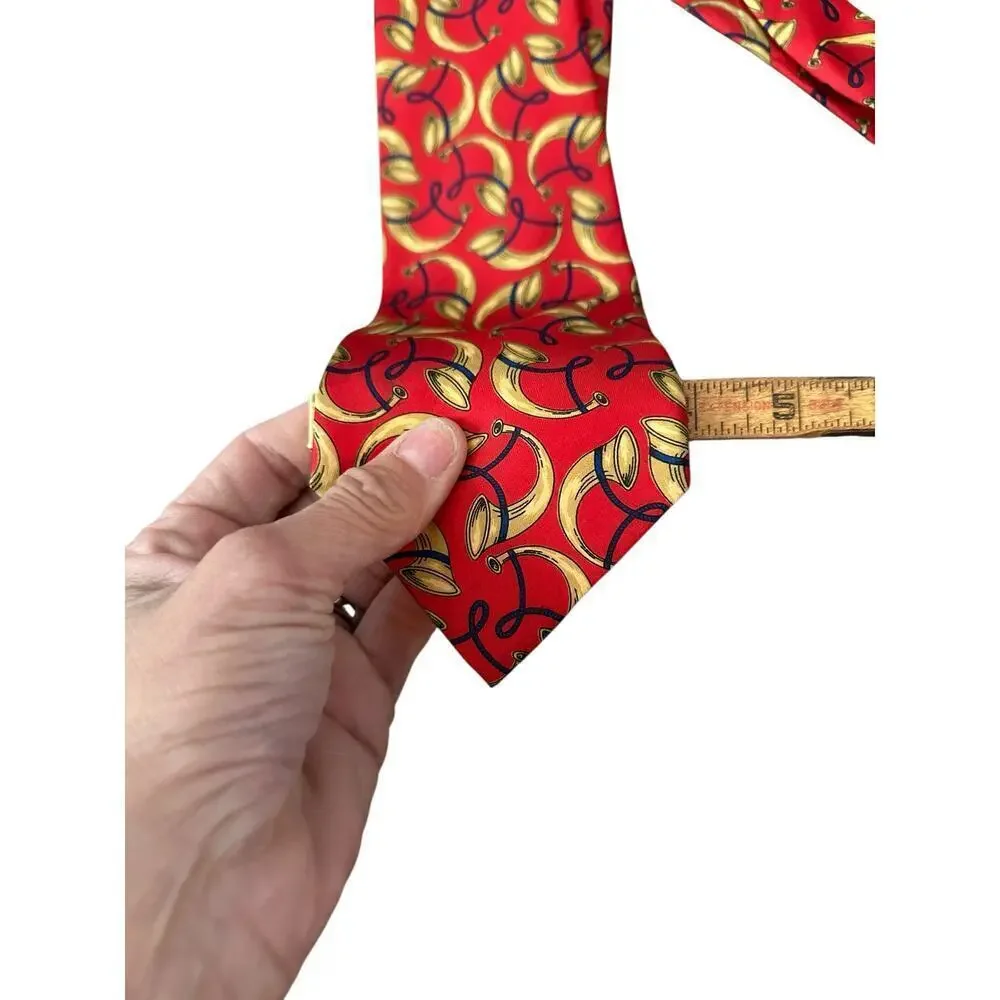 Vintage Pucci Men's Red Horn Print 100% Silk Neck Tie made in Italy designer